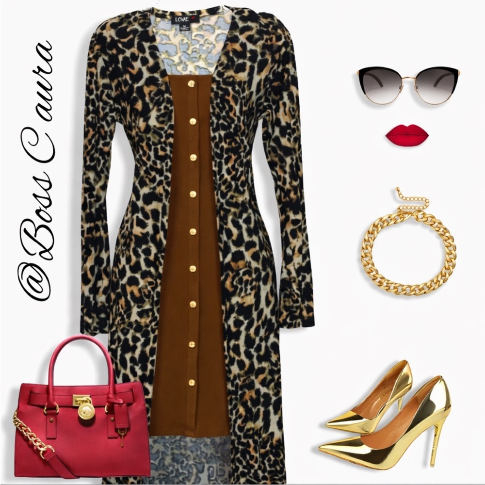 Fashion Nova Brown Button-Front Bodycon Dress | Gold Buttons | Size L - Picture 3 of 3